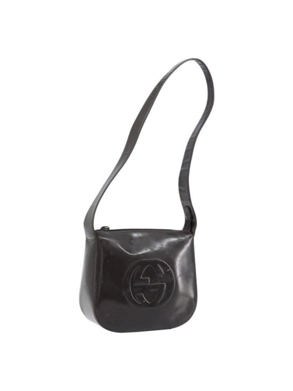 Authentic GUCCI Soho Bag Patent leather Dark Brown Silver 007 2046 0250